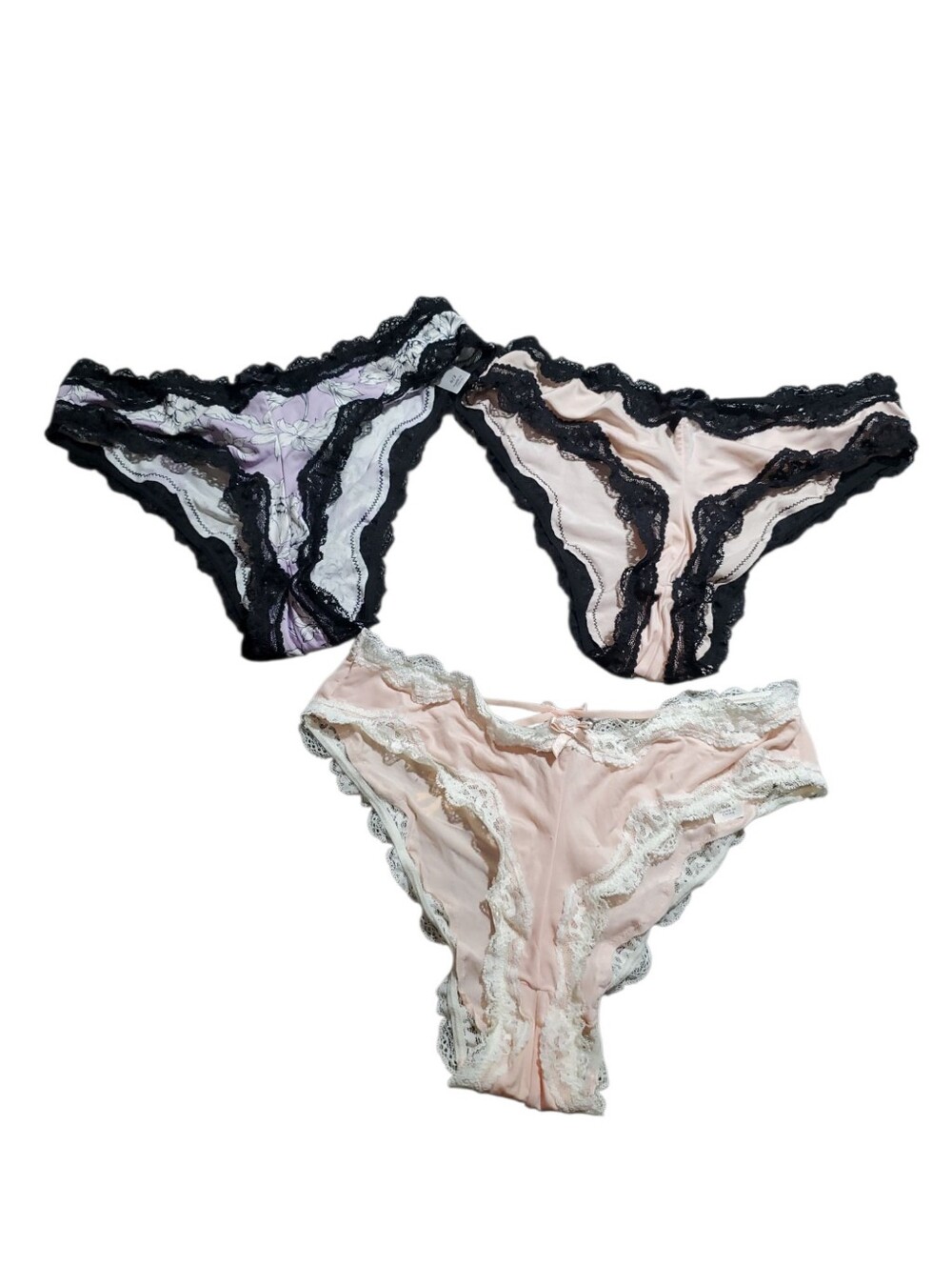 Cacique Lace-Trim Bikini Panty Trio in Pink, Lavender and Blush